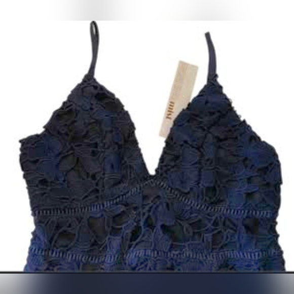 NWT Morning Mist Beautiful dark blue navy overlay lace dress women's size 10. - Picture 12 of 13